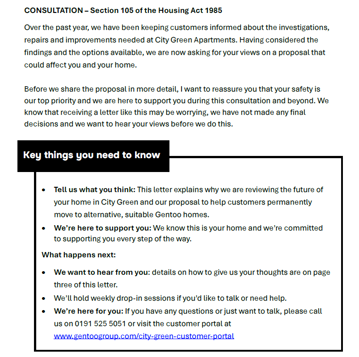 Scree shot of letter sent about a consultation